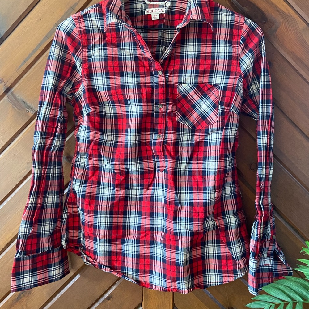 Merona Red and Navy Plaid Shirt